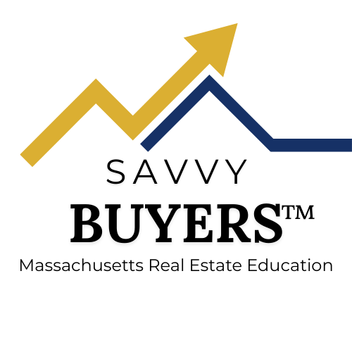 The Savvy Buyers logo featuring the series title below a simulated roof line consisting of a gold arrow going up and a blue line depicting the rest of the roof