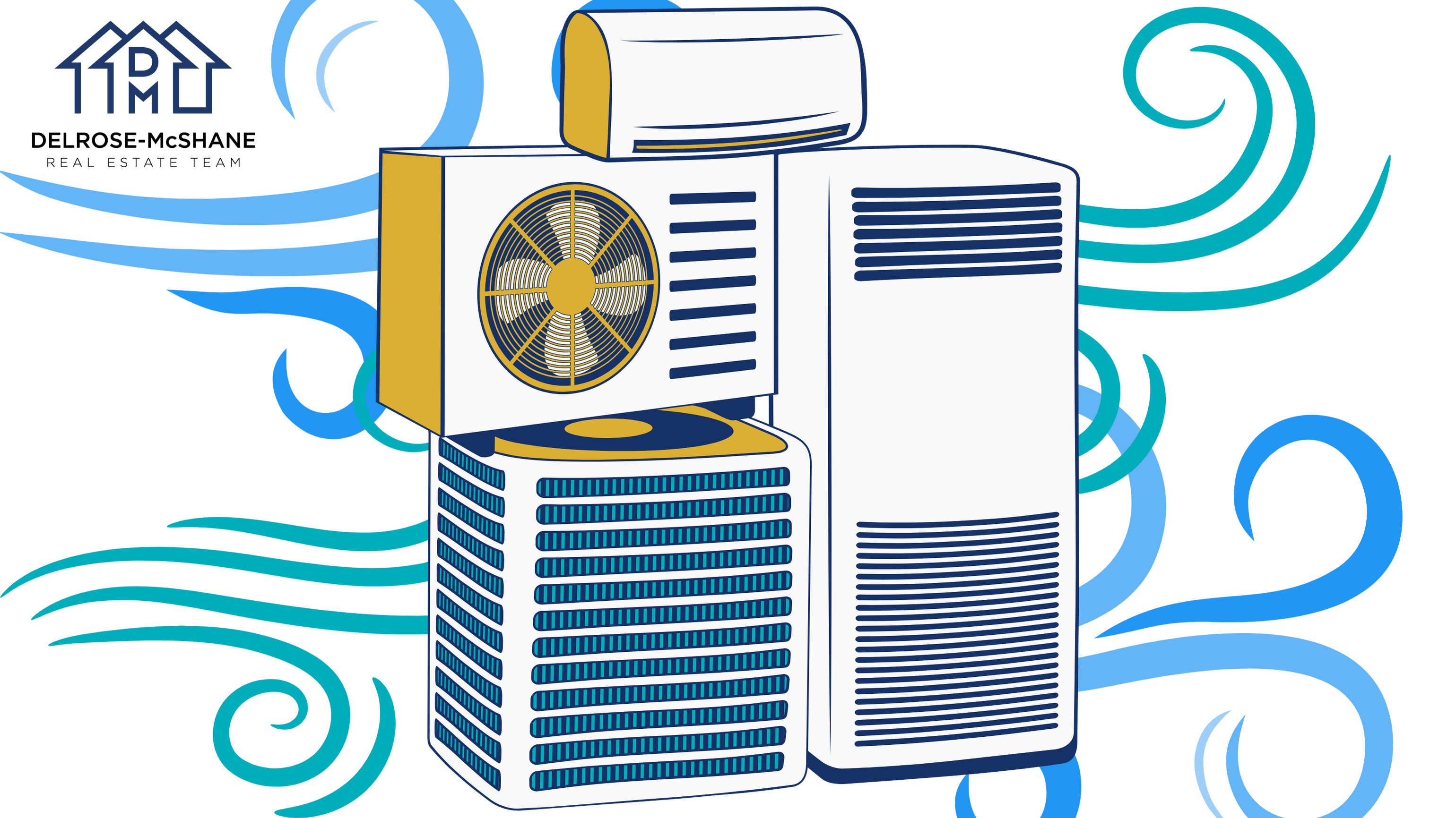 Decorative banner image feature different types of cooling appliances in front of cold air streams and the Team's logo