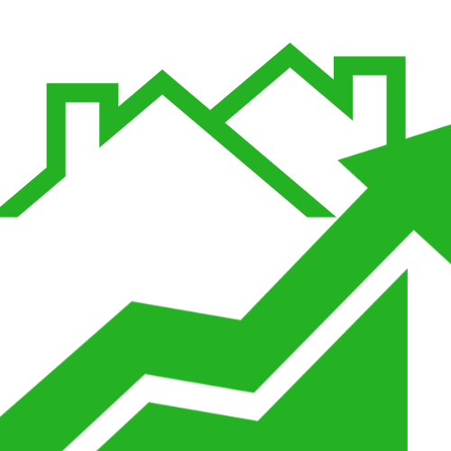 A logo for home values featuring a green line graph under a roofline in an upwards trend