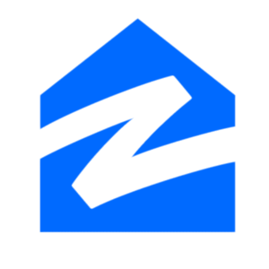 The blue zillow logo featuring a blue house with a white letter z using negative space