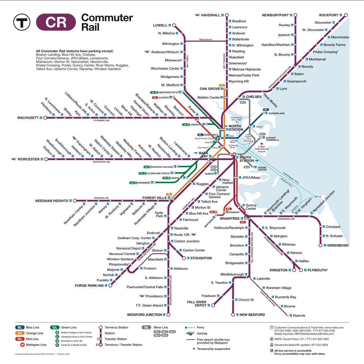 An image of a map depicting Commuter Rail lines and subway lines in Greater Boston