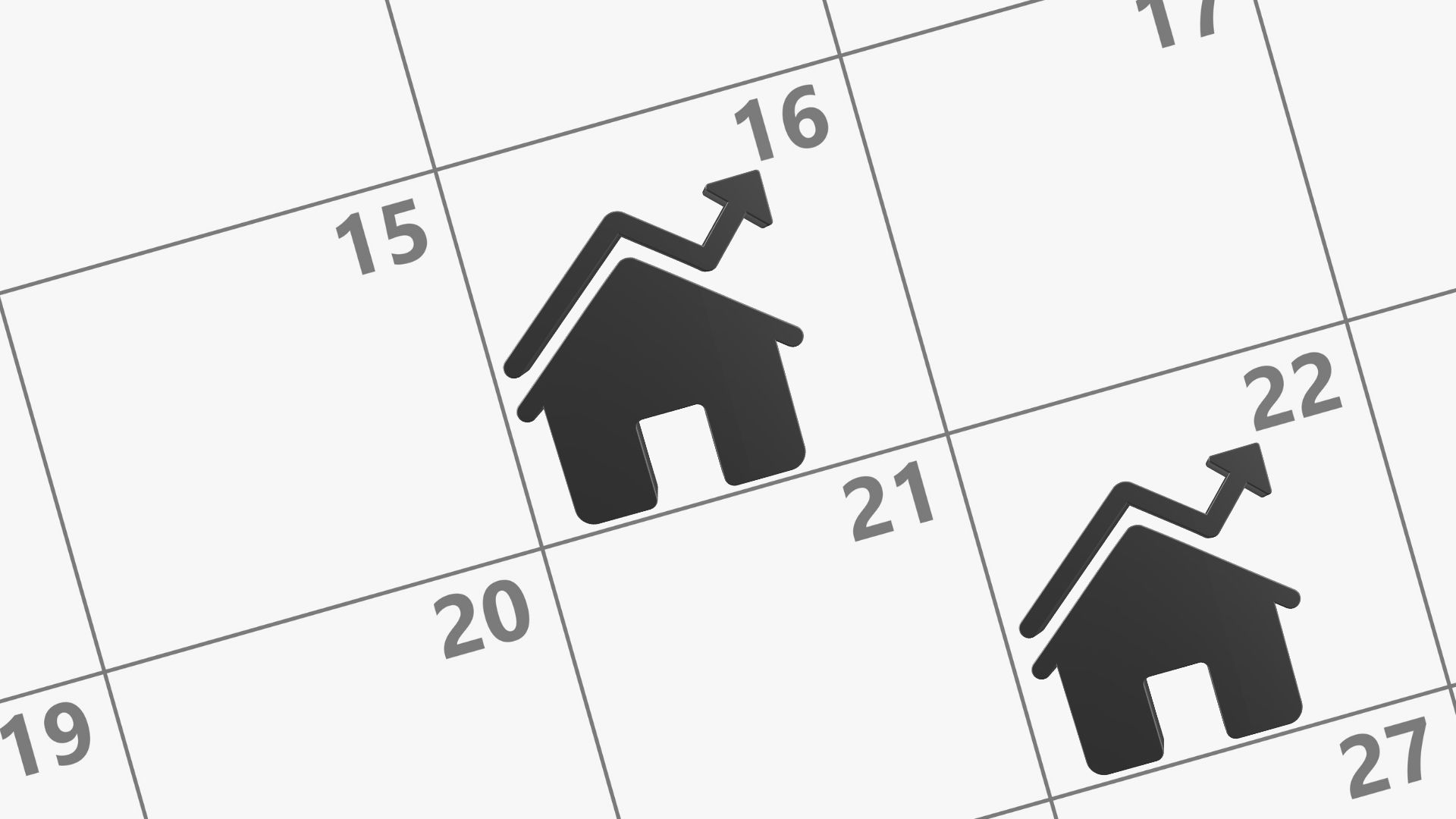 A banner image featuring dates on an unspecified calendar. the 16th and the 22nd have house icons with a line bar going up to the right above the roofline indicating an increase in cost.